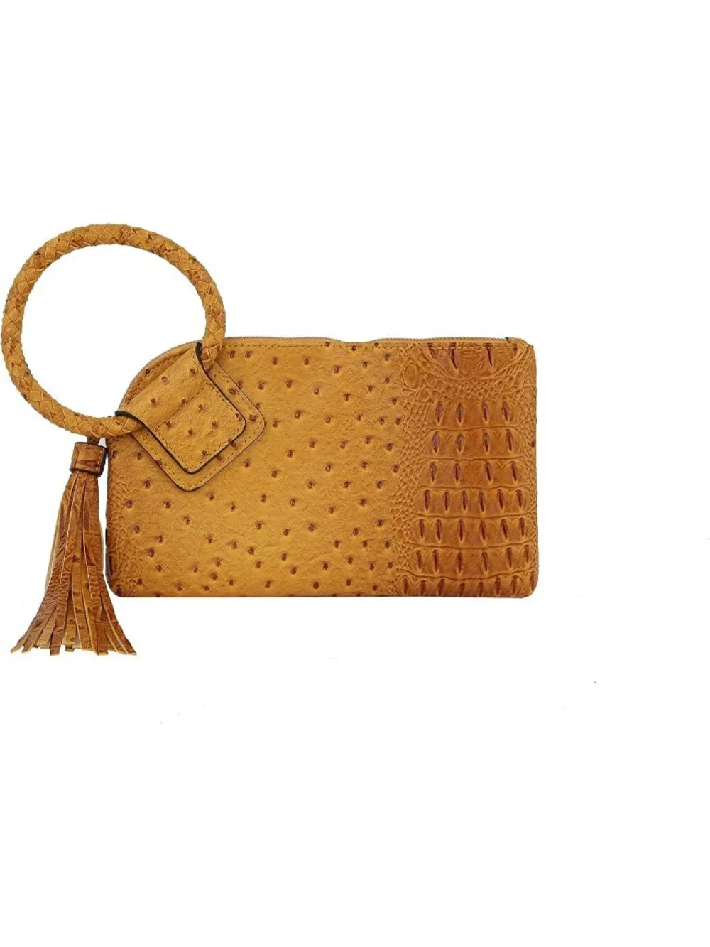 Women's Mustard Leather Formal Purse Wristlet Wallet Casual Evening Handbag